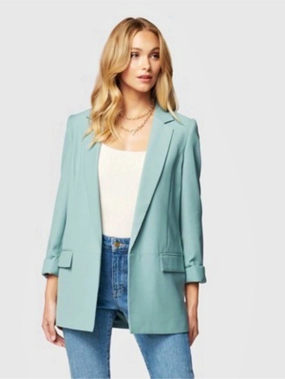 Ever New Robins Egg Blue/Green Open Front Blazer Jacket (4P)